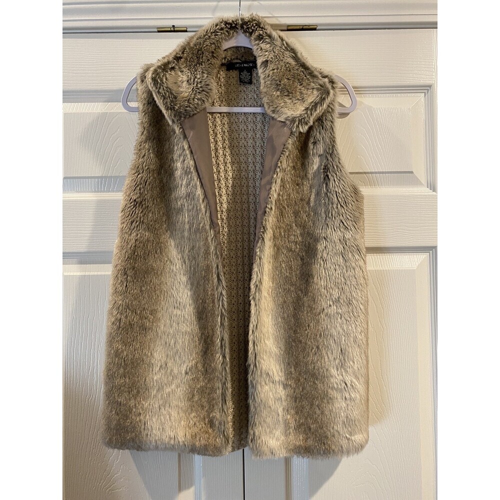 89th and madison Faux Fur Vest Knit Back L